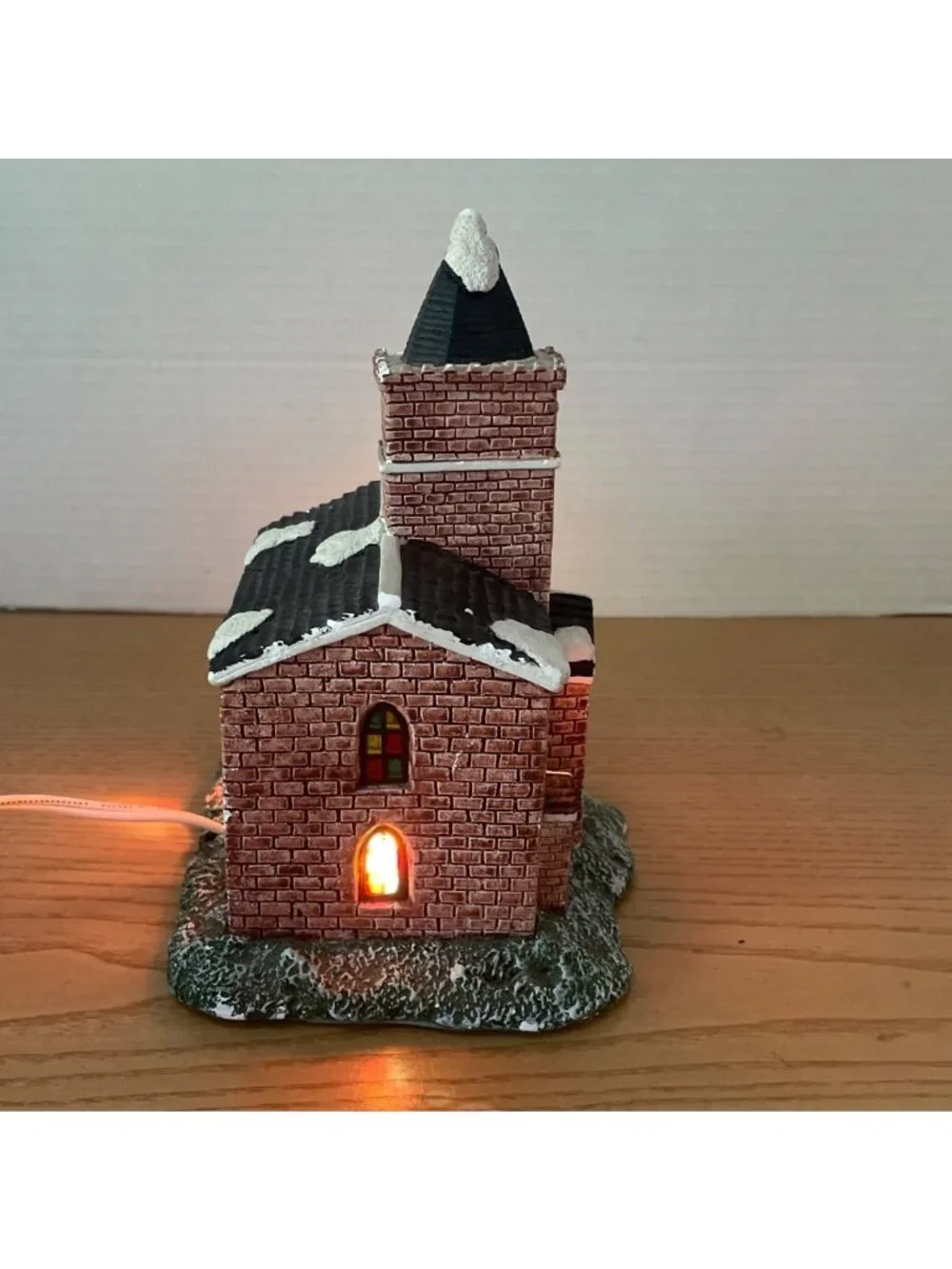 Vintage Christmas Village Church w Faux Stained Glass Windows Lighted House